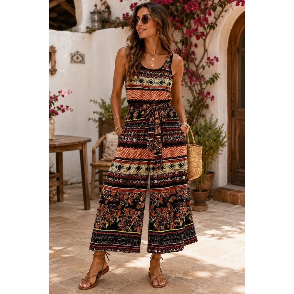 ASTR The Label Bohemian Sleeveless Wide Leg Tie Back Jumpsuit Size Medium